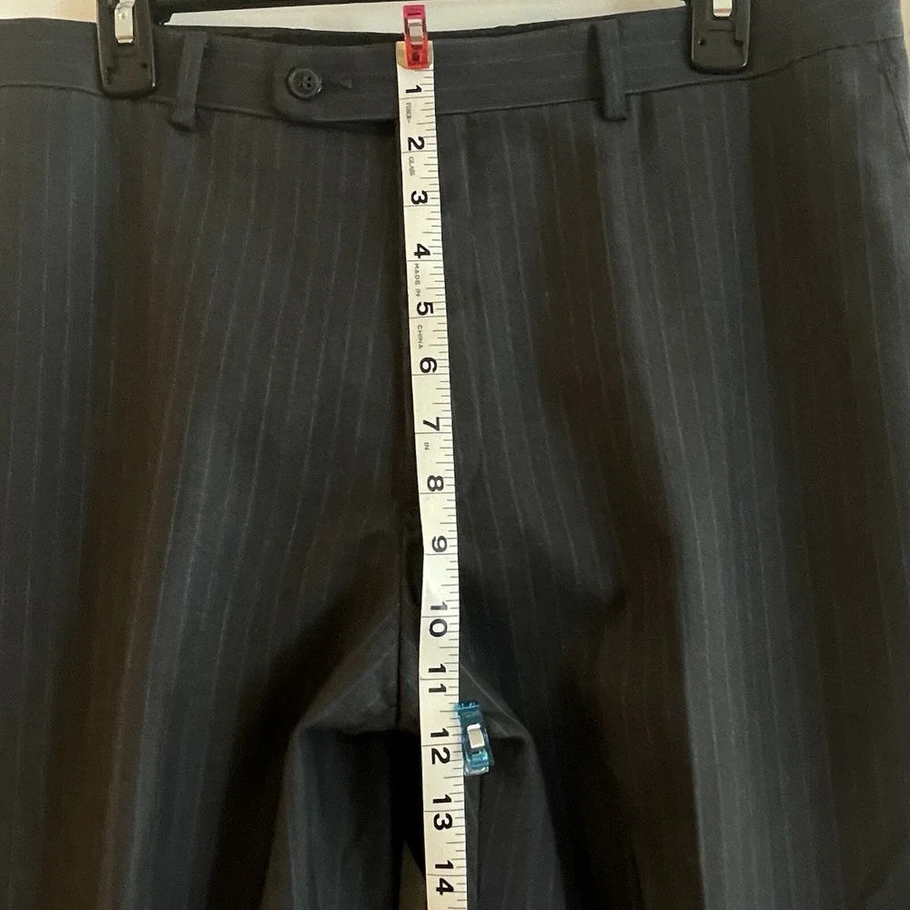 Angelo Rossi Mens Trousers Slacks Pants Suit Gray With Blue Pin‎ Stripe 35 x 30